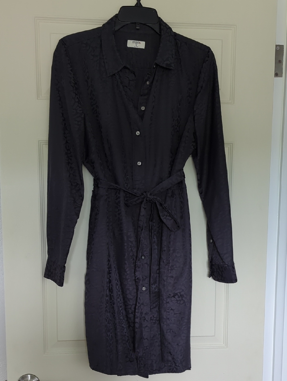 UNTUCKit Black Long-Sleeve Button-Front Shirt Dress with Tie Waist